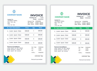 Business Minimal Corporate Invoice design template vector illustration bill form price . Creative template and stationery design payment agreement design template Cash Memo, Vector Quotation Design