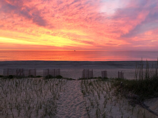 Sunrise at the Beach with Orange Sky Nags Head North Carolina