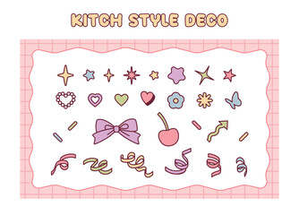 A collection of cute decoration stickers. Twinkling stars and ribbon confetti. - 562603785