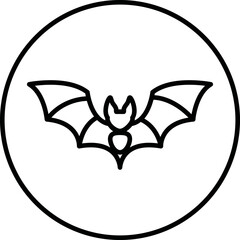 Bat black and white line icon vector illustration in a circle, for web use for flying, animal, dark, halloween
