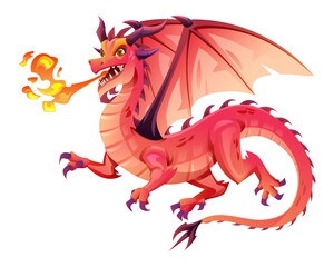 Red dragon spitting fire vector illustration