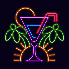 Neon logotype of bar or pub with drinks vector