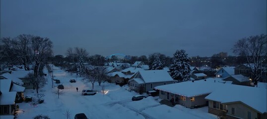 Helping Stuck Car In Unplowed Neighborhood NE Minneapolis MN In Winter - Aerial