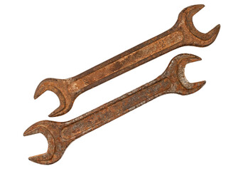 Two old rusty wrenches. Wrenches on a white background.