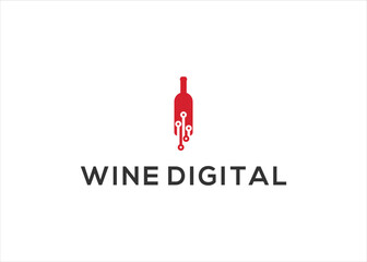 wine digital  logo design vector template