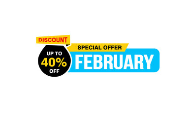 40 Percent FEBRUARY discount offer, clearance, promotion banner layout with sticker style. 