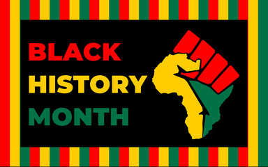 Black history month 2023 Celebration Background.  Black History Month text with human Fist and Seamless Pattern. Celebrated annually in February in the USA and Canada.