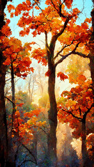 autumn forest in the sunny morning Generative AI Content by Midjourney