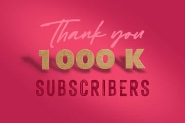 1000 K subscribers celebration greeting banner with  Hard card Cutted Design