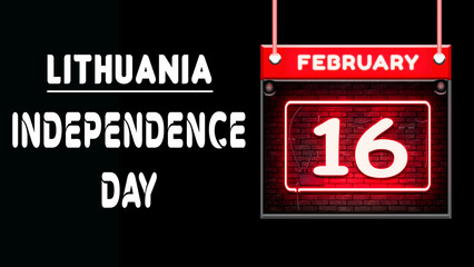 Happy Independence Day of Lithuania, 16 February. World National Days Neon Text Effect on background
