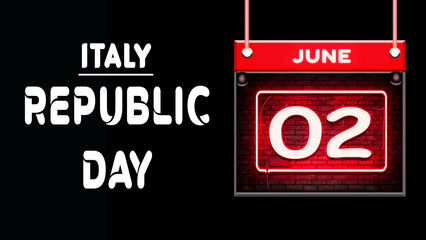 Happy Republic Day, 02 June. World National Days Neon Text Effect on background