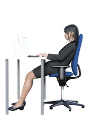 椅子の背もたれに寄りかかって椅子に座る 仙骨座りの女性のイラスト