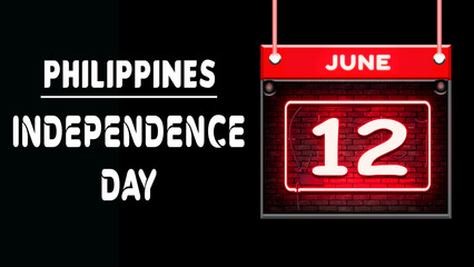 Happy Independence Day of Philippines, 12 June. World National Days Neon Text Effect on background