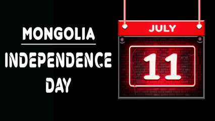 Happy Independence Day of Mongolia, 11 July. World National Days Neon Text Effect on background