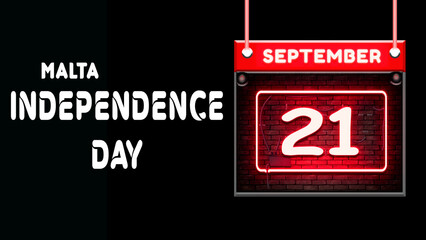 Happy Independence Day of Malta, 21 September. World National Days Neon Text Effect on background