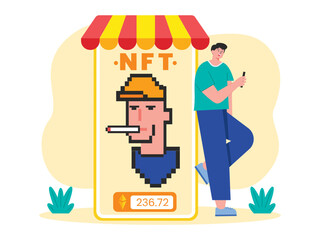 NFT pixel art collections. Non fungible token, sell and buy art on market place.