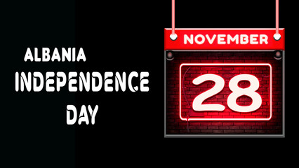 Happy Independence Day of Albania, 28 November. World National Days Neon Text Effect on background