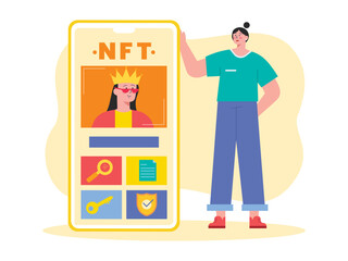 Best NFT marketplace to sell art. Image of a woman with a crown. Digital collectibles in the NFT business.