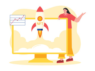 Vector illustration concept of NFT with character. Business presentation. Financial management concept.