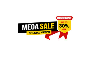 30 Percent MEGA SALE offer, clearance, promotion banner layout with sticker style. 
