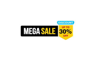 30 Percent MEGA SALE offer, clearance, promotion banner layout with sticker style. 
