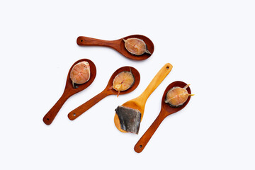 Catfish cut pieces on white background.