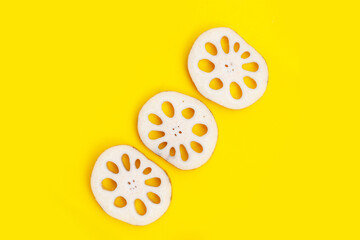 Lotus root on yellow background