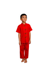 little boy fashion Smiling child in red chinese dress, style and fashion ideas for children. chinese new year