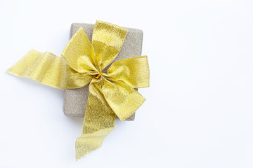 Gift box on white background. Copy space