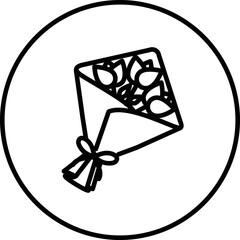 Bouquet black and white line icon vector illustration in a circle, for web use for floral, gift, valentine's day