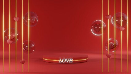 Fototapeta premium 3D rendering of red podium for Valentine products on Valentine's Day.