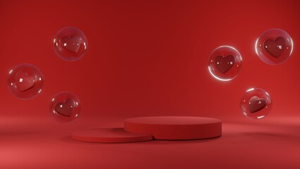3D rendering of red podium for Valentine products on Valentine's Day.