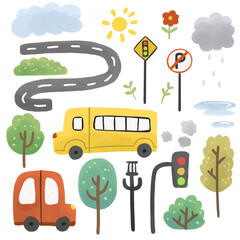 City elements illustration collection for children