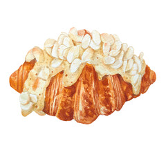 Watercolor Painting of Almond Croissants