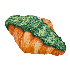 Watercolor Painting Spinach and Cheese Croissants