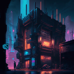 Background of a cyberpunk city at night with neon lights