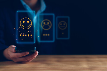 Customer service and Satisfaction ,business man giving Feedback satisfaction. Positive Review....