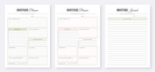 Gratitude Planner Template Design. Simple Gratitude Journal. Daily Gratitude Planner Design. Mindfulness Journal Template. Self Care Planner. Printable Gratitude Journal. Kdp interior planner template - obrazy, fototapety, plakaty