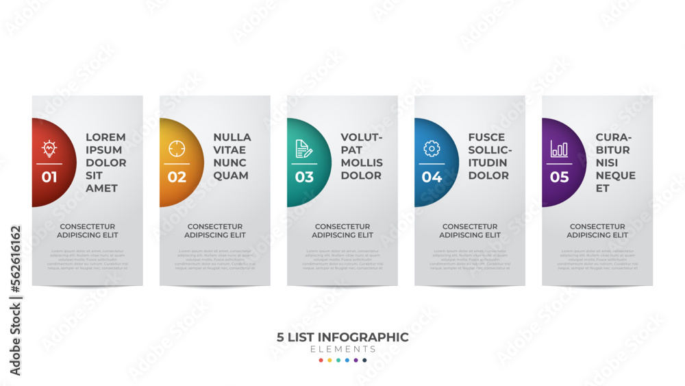 Poster 5 option of steps infographic element template, horizontal layout diagram with number of sequence, c