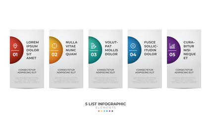 5 option of steps infographic element template, horizontal layout diagram with number of sequence, colorful and modern style slide background