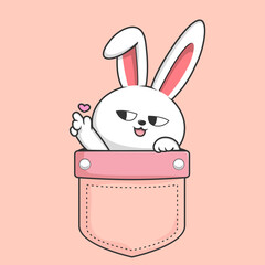 Rabbit in Pocket - Cute Bunny Hiding in Pocket with Love Hand