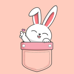 Rabbit in Pocket - Cute Bunny Hiding in Pocket with Love Finger © Eriek
