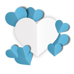 Light blue paper hearts isolated on transparent background. Valentine's day.