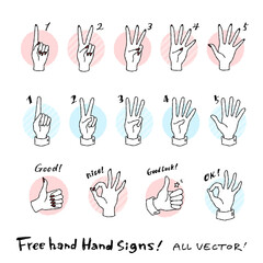 シンプルでおしゃれな手描きのハンドサインのアイコン風ベクターイラスト素材セット