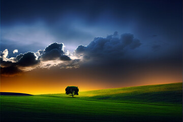 Naklejka na ściany i meble tree in a field at sunset