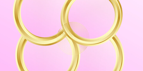 Circle golden thread on soft pink background. Modern cover design with gold round ring (golden circle pattern). Luxury creative premium backdrop.