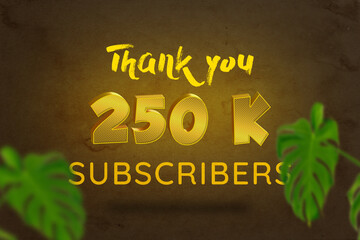 250 K  subscribers celebration greeting banner with Gold Design