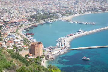 View of the Alanya. Coast and the seaport of Alanya.