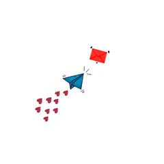 transparent paper plane , envelope and red heart,valentine,illustration procreate