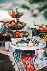 Fototapeta na wymiar Outdoor wedding catering, food for wedding guests